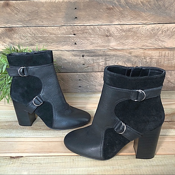 Nine West black leather & suede heeled booties - Picture 5 of 8